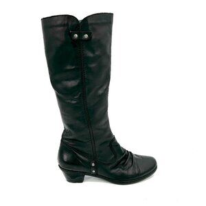 RIEKER Women's Black Buttery Soft Leather Small Heel Knee High Boots Size 8